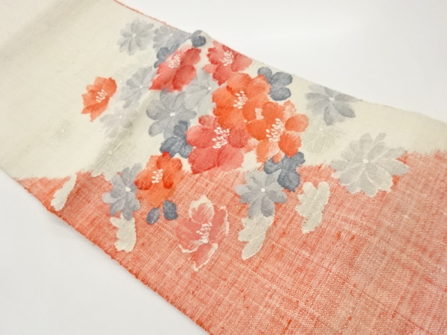 JAPANESE KIMONO / HAND WEAVING MAWATA TSUMUGI FLOWER PATTERN WEAVING N
